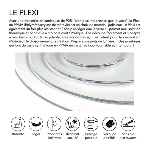Signaletique Biz Plaque Plexigglas ronde avec choix de l'épaisseur. Disque rond en Plexigglas acrylique transparent. PMMA XT extrudé - 65 cm (650 mm) -  - 4 mm