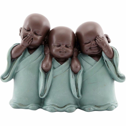Sil - Statuette 3 bouddhas en polyrésine Enfants yeux fermés. - Statues Vert