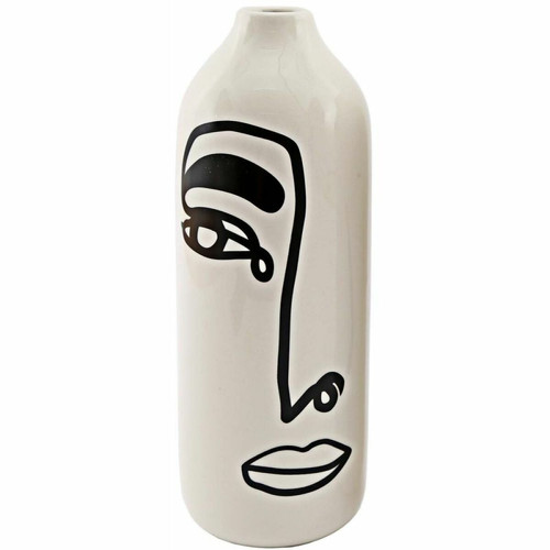 Sil - Vase en dolomite motif visage 22 x 8 cm Modèle 2. Sil  - Vases Beige