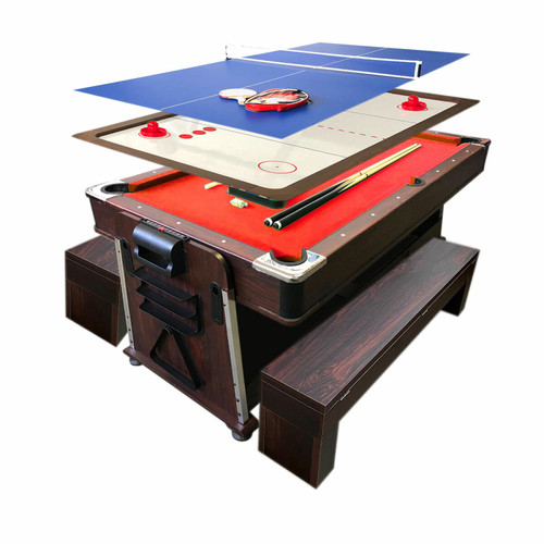 Simba - TABLE DE BILLARD MATTEW ROUGE 7FT + HOCKEY DE TABLE + TABLE DE TENNIS + PLAN COVERTOUR + BANCS Simba  - Table de tennis de table