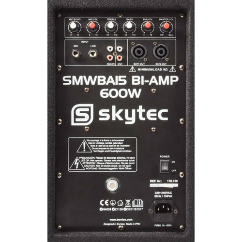 Skytec Pack 2 enceintes + bi-amplicateur + pieds, housses