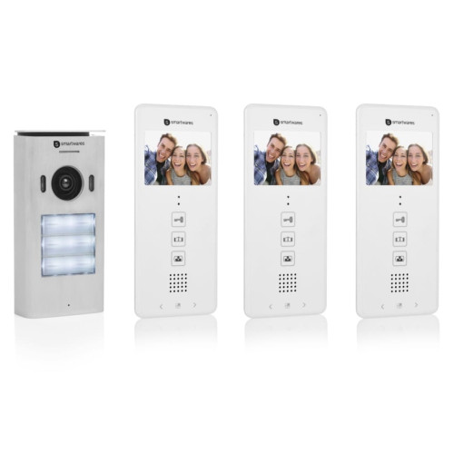 Sonnette et visiophone connecté Smartwares Smartwares Système d'interphone vidéo 3 appartements 20,5x8,6x2,1 cm