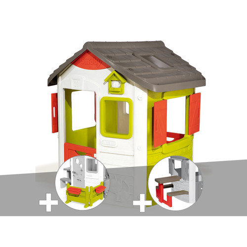 Smoby - Cabane enfant Neo Jura Lodge - Smoby + Espace jardin + Table pique-nique Smoby  - Smoby