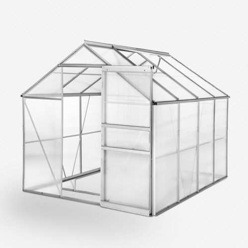 Serres en verre Soana Garden Shed Serre de jardin en aluminium et polycarbonate avec porte et fenêtre 183x245x205cm Laelia