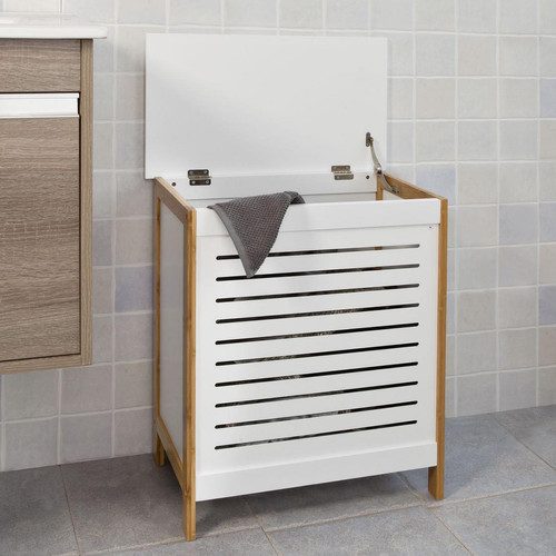 Sobuy - SoBuy® FSS66-WN Corbeille à Linge Coffre à Linge Porte Vêtement pour laverie - meuble bas salle de bain Blanc