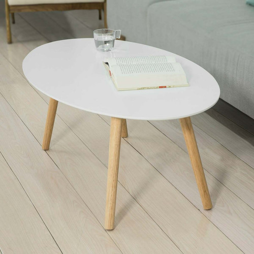 Sobuy - SoBuy FBT61-W Table Basse ovale Table d’appoint Design Moderne Table de Salon en Bois - Chambre Blanc, brun gris