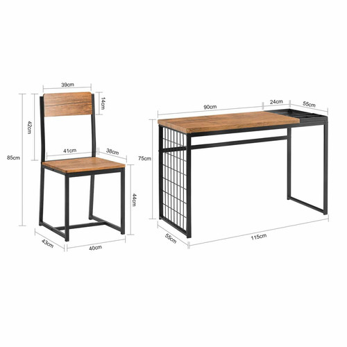 Sobuy SoBuy FWT60-N Set de 1 Bureau + 1 Chaise Ensemble bureau et chaise Table de travail avec 2 tablettes amovibles
