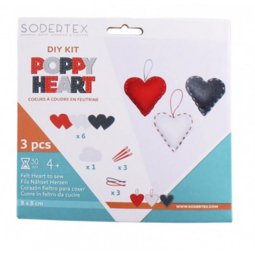 Sodertex - kit 3 coeurs poppy heart a fabriquer Sodertex  - ASD
