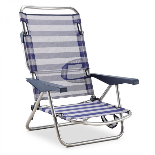 Solenny - Chaise de Plage Lit Pliable Solenny 4 Positions Bleu et Blanc Dossier Bas avec Accoudoirs 81x62x86 cm Solenny  - Transats, chaises longues Solenny