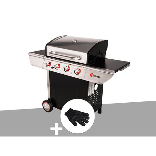Somagic - Barbecue à gaz avec chariot Manhattan 450GPI + plancha + Gant de protection Somagic  - Barbecues gaz