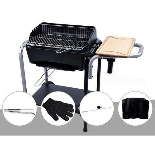 Somagic - Barbecue charbon Roma Somagic + Pince inox + Gant de protection + Kit tournebroche + Housse Somagic  - Barbecue avec tournebroche