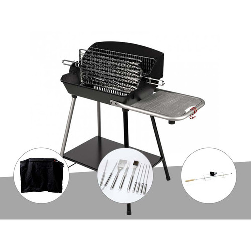 Barbecues charbon de bois Somagic Barbecue Horizontal et Vertical Excel Grill Somagic + Gant de protection + Housse + Malette 8 accessoires inox + Kit tournebroche
