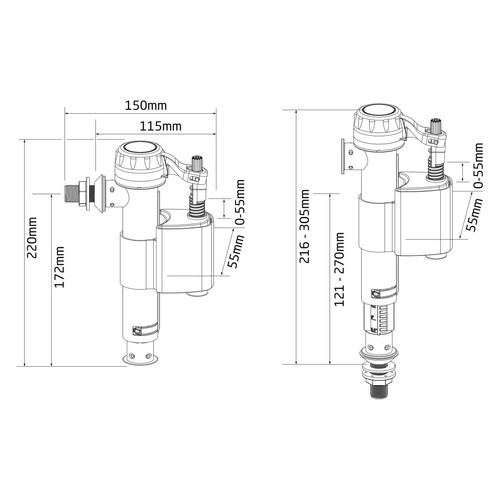 Chasse d'eau Robinet flotteur réversible pour alimentation WC - Raccord laiton M12/17 (3/8")