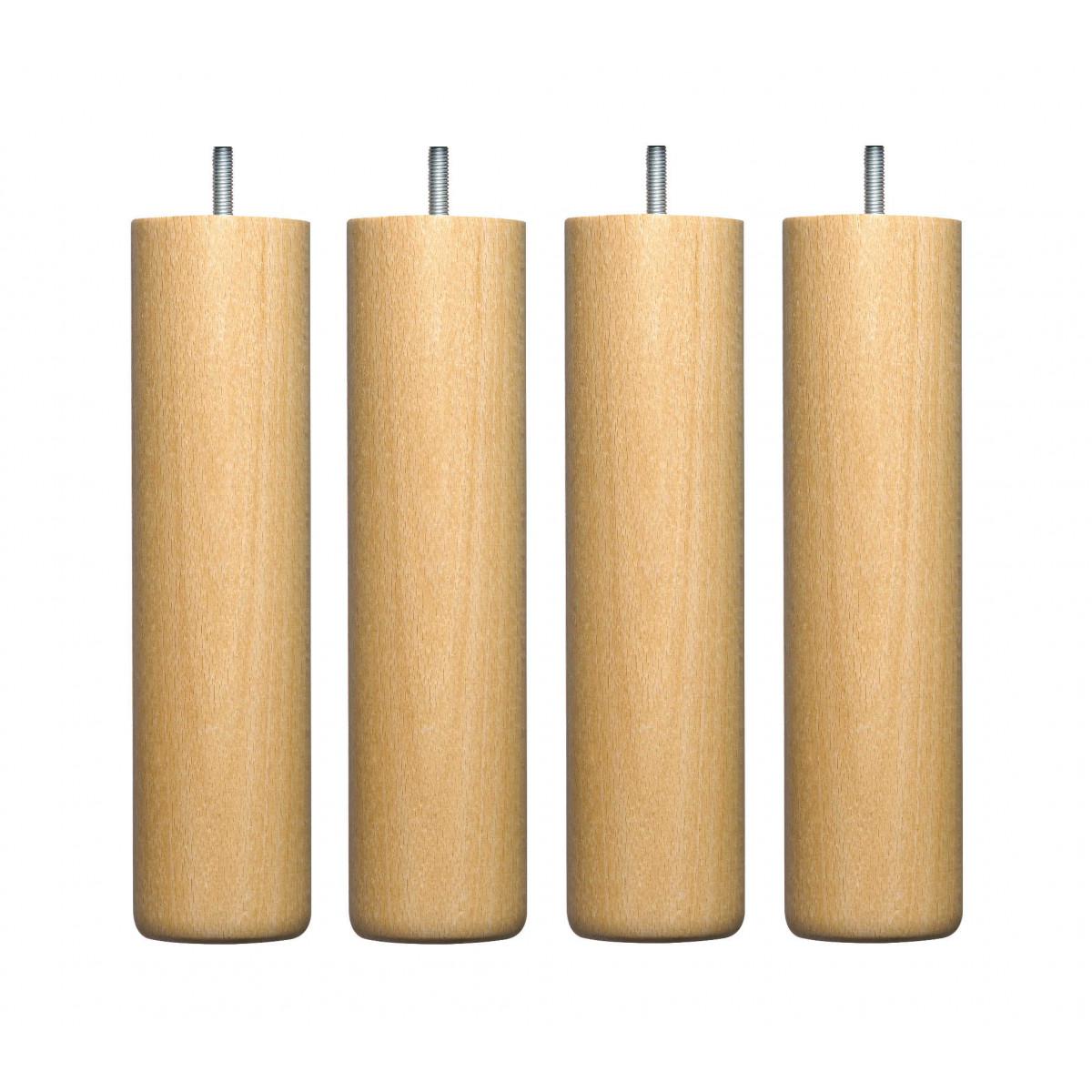 Pieds de lit Someo 4 pieds cylindriques bois naturel 25 cm