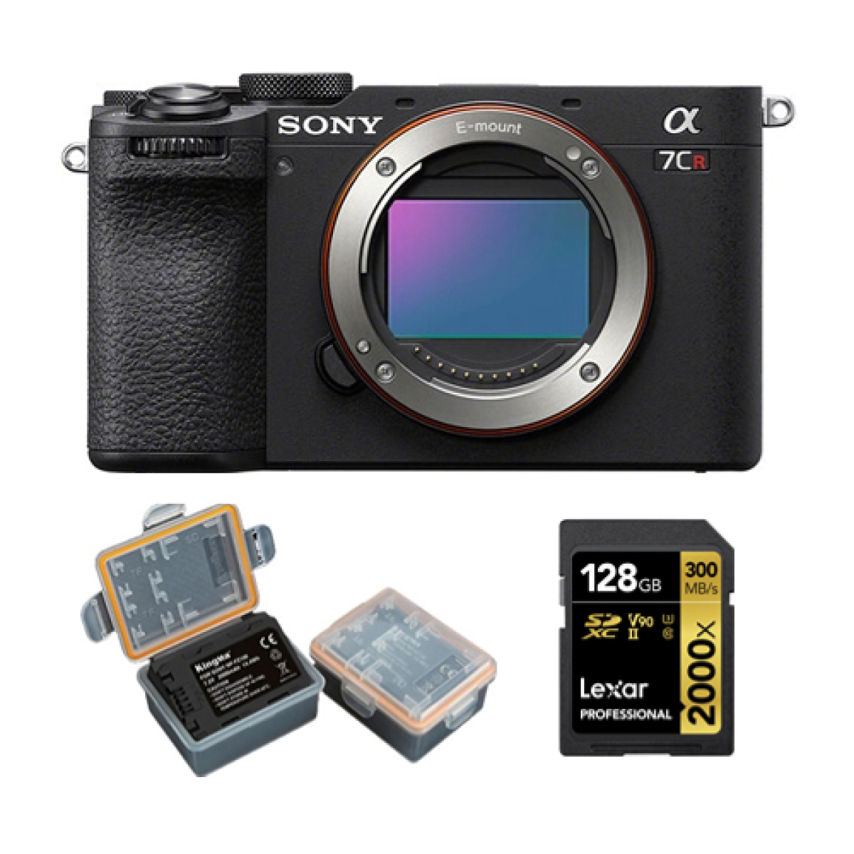 Sony Alpha a7CR Mirrorless Camera (Black)+Lexar 128GB Professional 2000x UHS-II SDXC Memory Card + Kingma 2000mAh Battery (Sony NP-FZ100)