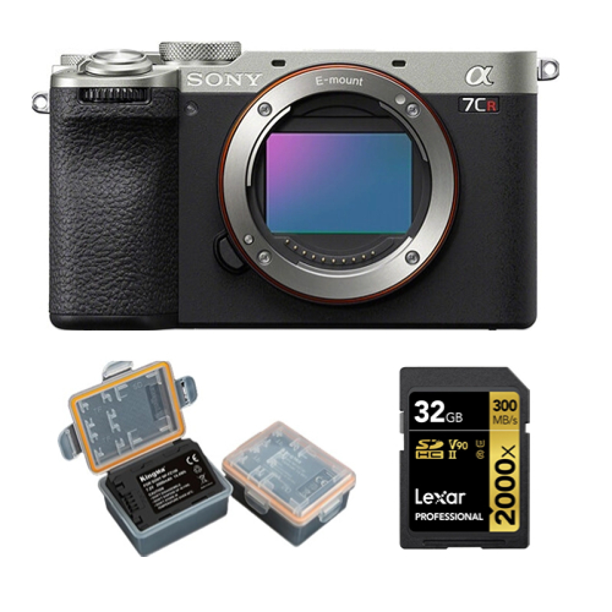 Sony Alpha a7CR Mirrorless Camera (Silver)+Lexar 32GB Professional 2000x UHS-II SDXC Memory Card + Kingma 2000mAh Battery (Sony NP-FZ100)