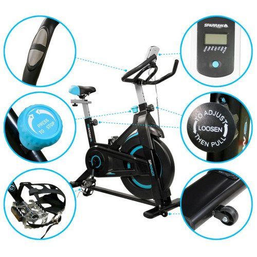 Vélos d'appartement et biking Vélo Spinning SPINNER - Exercice bike avec roue d'inertie 6Kg - Cardio et Fitness training
