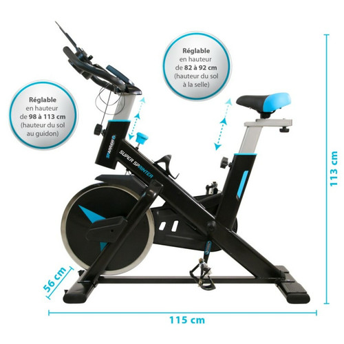 Sparraw Vélo Spinning SUPER SPRINTER - Exercice bike avec roue d'inertie 18Kg - Cardio et Fitness training