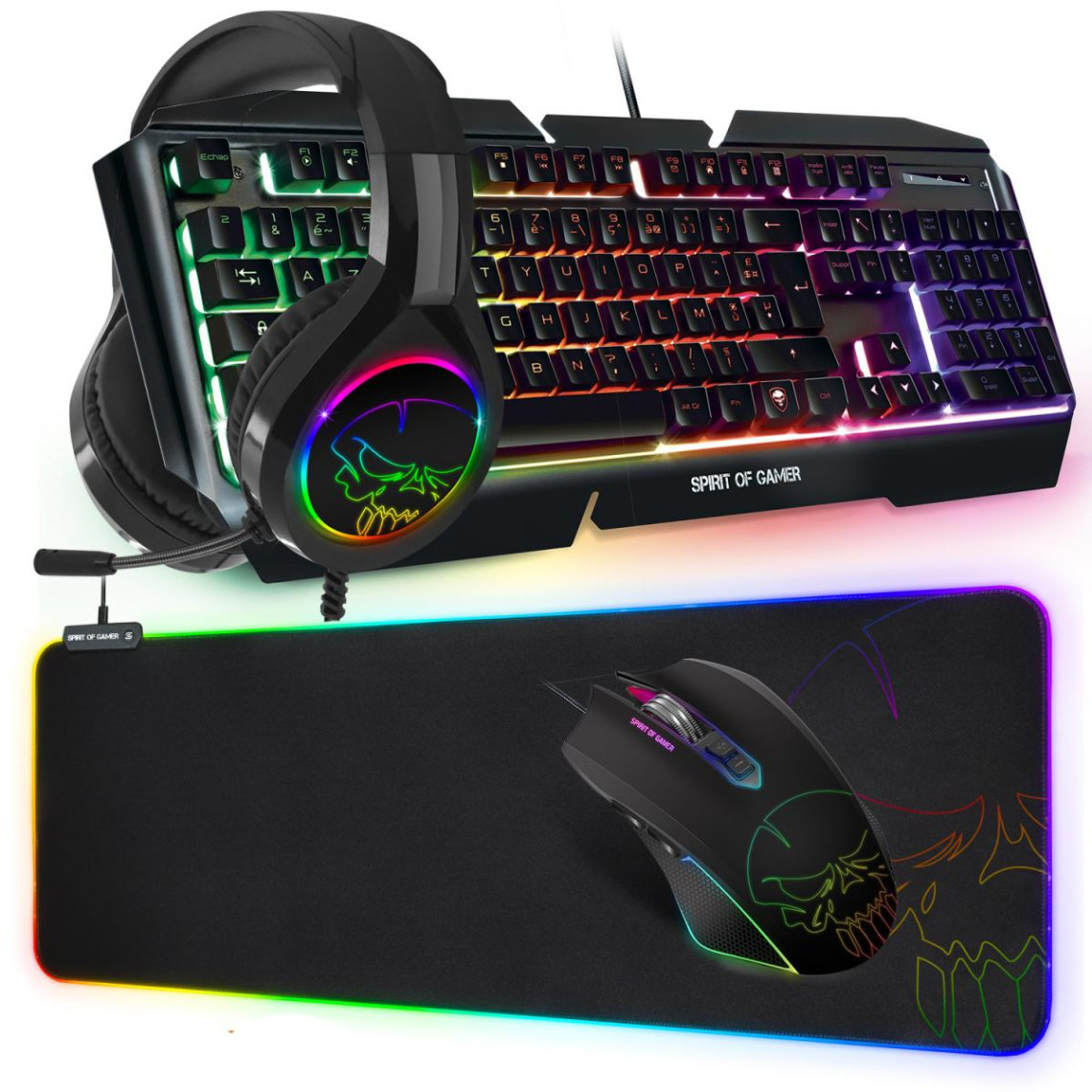 Spirit Of Gamers Pack pro gamer FULL RGB Clavier, souris, tapis et casque - Compatible PC / PS4 /Xbox one / Xbox series S | X