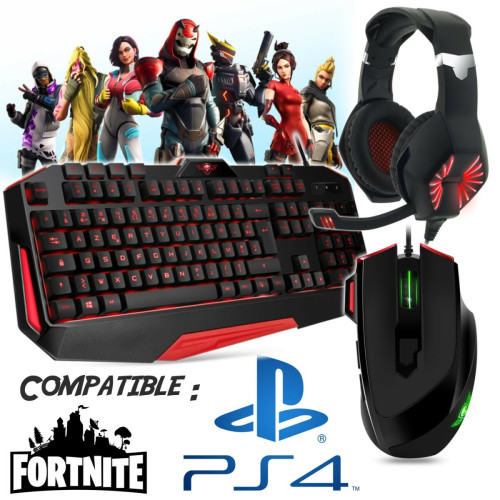 Spirit Of Gamers - Pack gamer Clavier, Souris, casque et tapis compatible Fortnite PS4 - Pack Clavier Souris