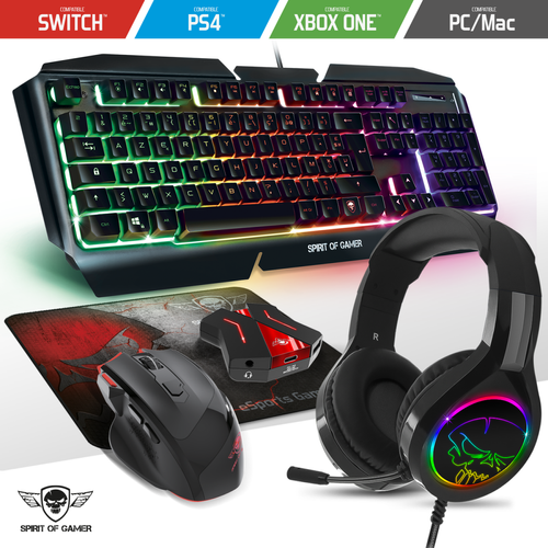 Spirit Of Gamers - Pack RGB Clavier, souris, casque, tapis pour gamer console Compatible PS4 / Xbox one / Xbox serie S|X / Switch / PC - Pack Clavier Souris