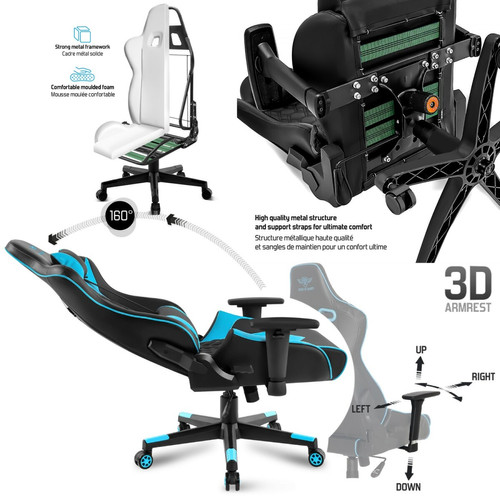 Spirit Of Gamers Siège, fauteuil Gaming Crusader Series Blue, Dossier et assise capitonnés pour un confort incomparable !