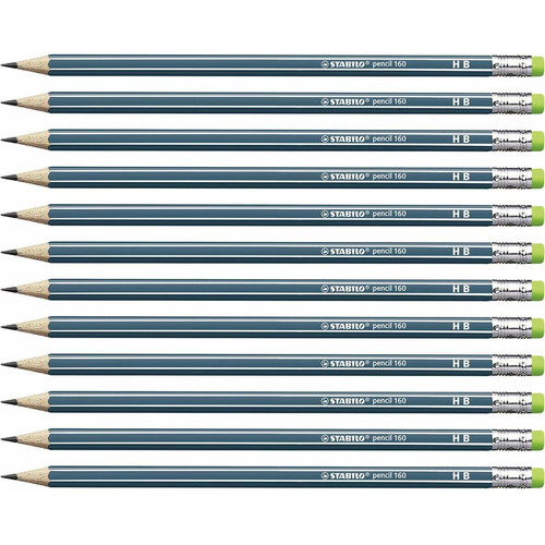 Stabilo - STABILO pencil 160 - Lot de 12 crayons graphite HB avec bout gomme - Bleu ardoise Stabilo  - Mobilier de bureau Bleu et rouge