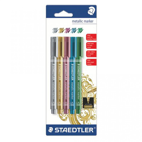 Staedtler - Marqueur Staedtler Metallic pointe ogive fine 2,7 mm couleurs assorties - Pochette de 5 Staedtler  - Staedtler