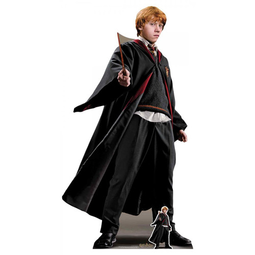 Star Cutouts - Figurine en carton taille réelle Ron Weasley en uniforme de Griffondor avec baguette magique, Film Harry Potter 175 CM Star Cutouts  - Statues Doré + noir