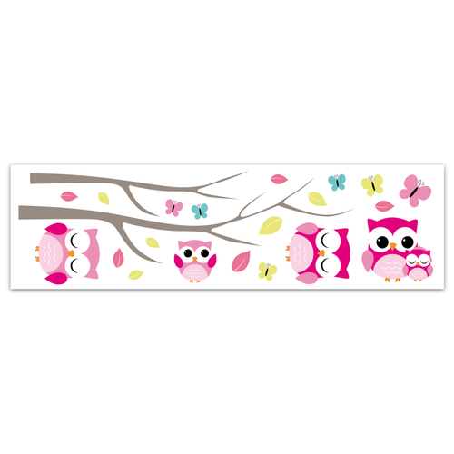 Stc - Sticker enfant Chouettes - 70 x 20 cm - Blanc et rose - Stc