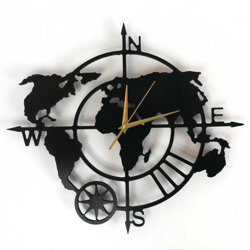 SteelyCut - Horloge Murale Silencieuse Carte Monde décoration originale bois - Horloges, pendules Horloge aluminium - noir
