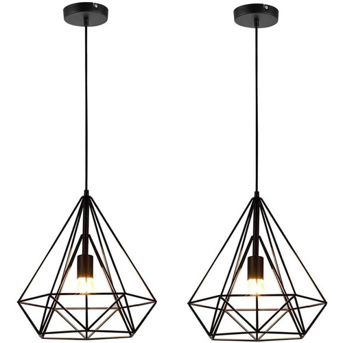 Stoex - Lot de 2 Suspensions Lampe Vintage Cage forme de diamant 25cm ,Lampe suspendue é Stoex  - Luminaire chambre ado