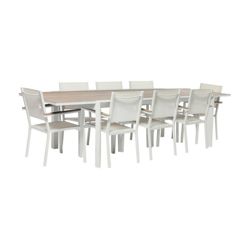 sweeek Table de jardin blanche 200/300cm avec 8 fauteuils l sweeek