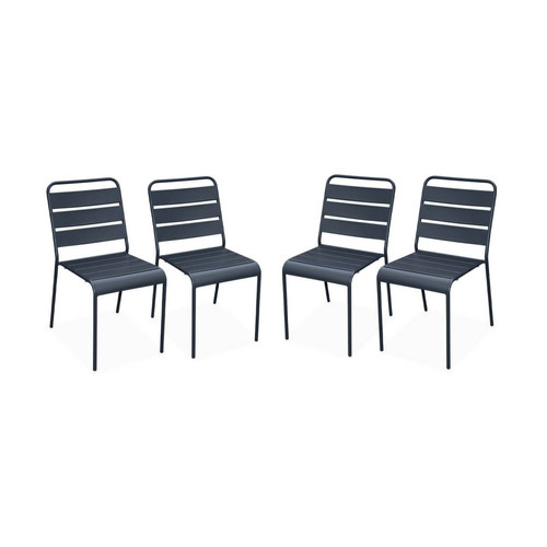 sweeek - Lot de 4 chaises en métal empilables coloris gris l sweeek sweeek  - Salon de Jardin 4 places Mobilier de jardin