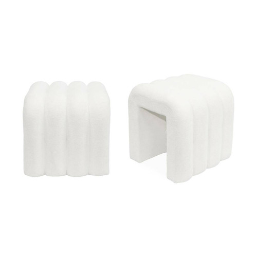 sweeek - Set de 2 poufs contemporains en tissu blanc I sweeek sweeek  - Poufs Bois polyester