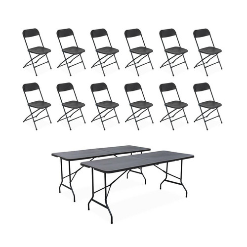 sweeek - 2 tables de réception pliables gris + 12 chaises I sweeek sweeek  - Ensembles tables et chaises