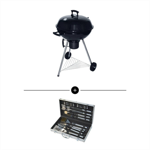 sweeek - Barbecue charbon de bois Georges + mallette d'ustensiles 18 accessoires | sweeek sweeek  - Barbecues charbon de bois Avec couvercle