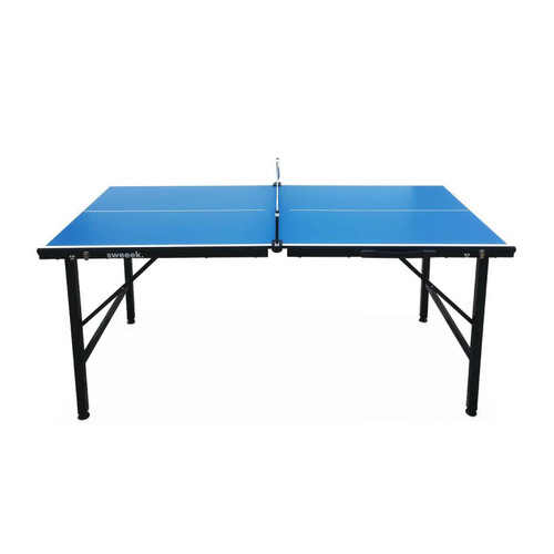 sweeek Mini table de ping pong pliable 150x75cm INDOOR bleue, avec 2 raquettes et 3 balles, pour utilisation intérieure | sweeek