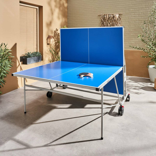 Jeux de récréation Table de ping pong OUTDOOR bleue, avec 4 raquettes et 6 balles, pour utilisation extérieure, sport tennis de table | sweeek