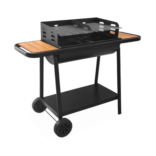 sweeek - Barbecue noir charbon 2 grilles cuisson, 2 tablettes lsweeek sweeek  - Barbecues charbon de bois