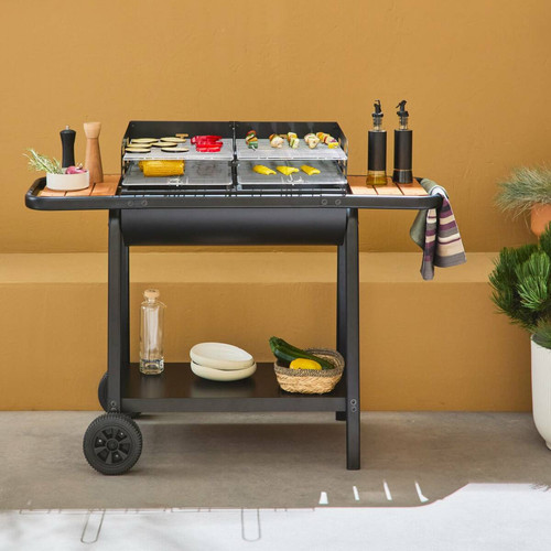 sweeek Barbecue noir charbon 2 grilles cuisson, 2 tablettes lsweeek