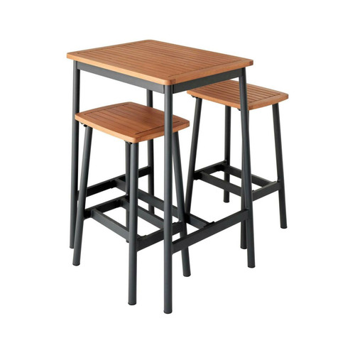 Ensembles tables et chaises sweeek Set table de bar+ 2 tabourets eucalyptus anthracite l sweeek