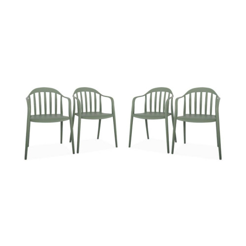 sweeek - Lot de 4 fauteuils de jardin plastique vert de gris I sweeek sweeek  - Ensembles canapés et fauteuils 4 places