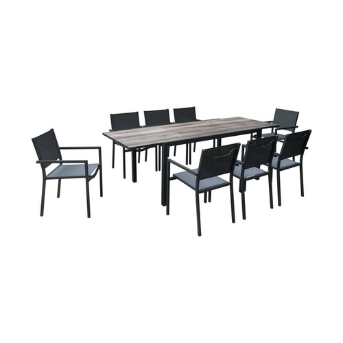 sweeek - Table jardin 160/240cm  + 8 chaises empilables l sweeek sweeek  - Ensembles tables et chaises
