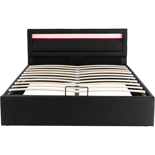 Sweiko - Lit capitonné 140x200cm Tête de lit en simili cuir avec éclairage LED en différentes couleurs Tête de lit Noir - Cadres de lit Noir