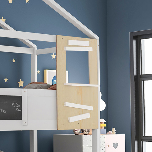 Lit parapluie Lit de maison lit d'enfant avec escalier et fenêtre escalier avec 3 tiroirs Lit superposé blanc 200x90 cm