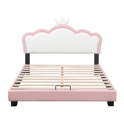 Lits d'appoint Lit cabane enfant avec sommier Cadre de lit d'enfant  140 x 200 cm rose couronne