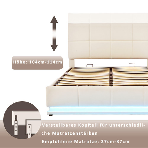 Sweiko Cadre de lit capitonné avec LED Tête de lit capitonnée avec hauteur réglable Beige 140 x 200 cm