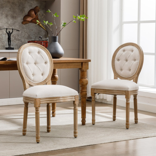 Sweiko - Chaises de salle à manger Lot de 2 chaises de cuisine avec poignées touffetées Chaises tapissées avec dossier rond Crème Sweiko  - Chaise cuisine Chaises