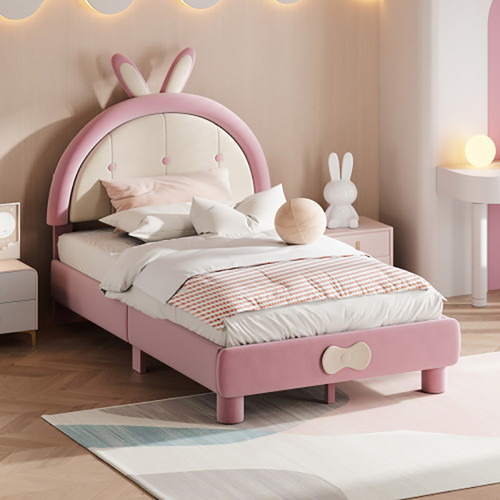 Sweiko - Lit enfant capitonné Lit avec tête de lit ronde velour lit d'appoint lit simple 90 x 200 cm rose Sweiko  - Lit enfant Rose